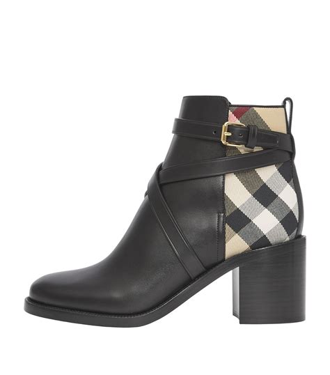 burberry pryle check and leather booties|Burberry leather ankle boots.